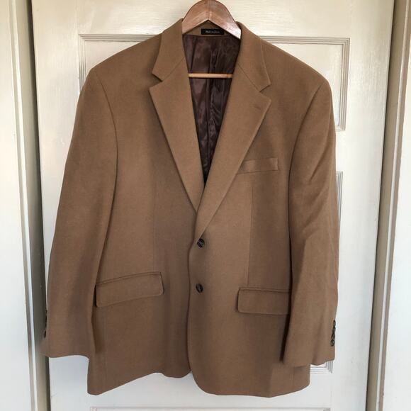 Chaps Wool Silk Cashmere Camel Tan Blazer Sport Coat Fall Preppy Casual 44R - Picture 1 of 15